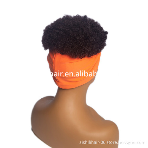 Aishili wholesale 4inch closure afro kinky curly Solid color synthetic scarf headband wigs for black women